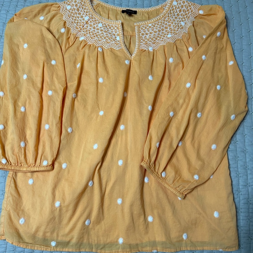 Talbots Orange Peasant Embroidered Top